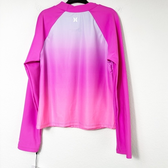 HURLEY GIRLS' LONG SLEEVE PINK OMBRE SWIMMING RASH GUARD SIZE 10 UPF50+ NWT - Picture 4 of 6
